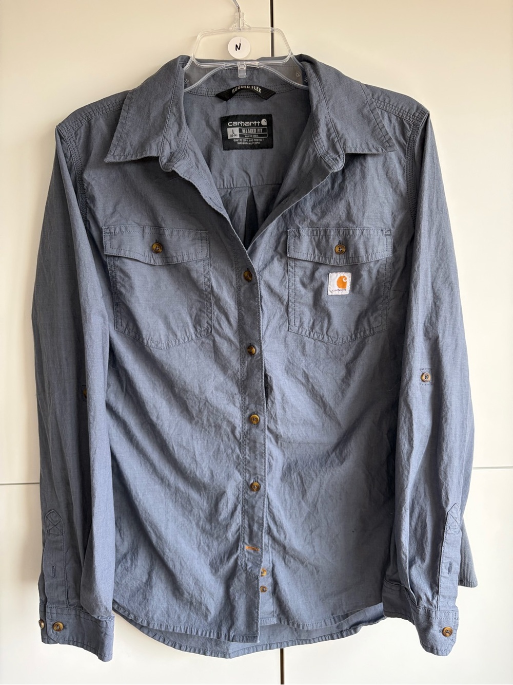Carhartt Women’s Gray Blue Lightweight Long Sleeve Button Front Shirt Size Large